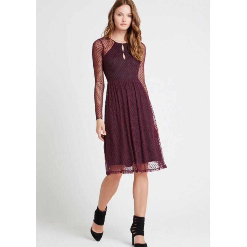 BCBG Long Sleeve Lace Maroon Halter Dress